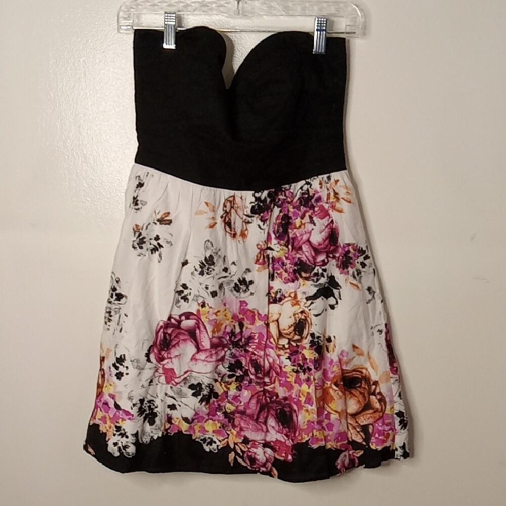Trixxi Junior Size 9 Floral Strapless Dress - Black and Pink. Dance, Party